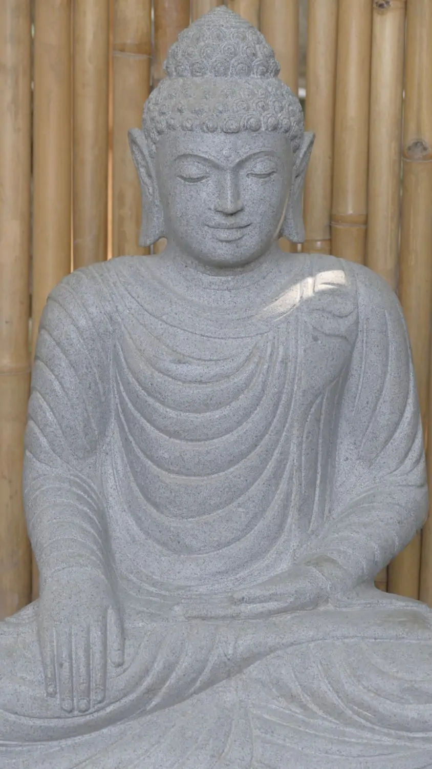  Product image 2 of the product “Seated Buddha made of Riverstone in Bhumisparsha - gesture of touching the earth. 83cm height. ”